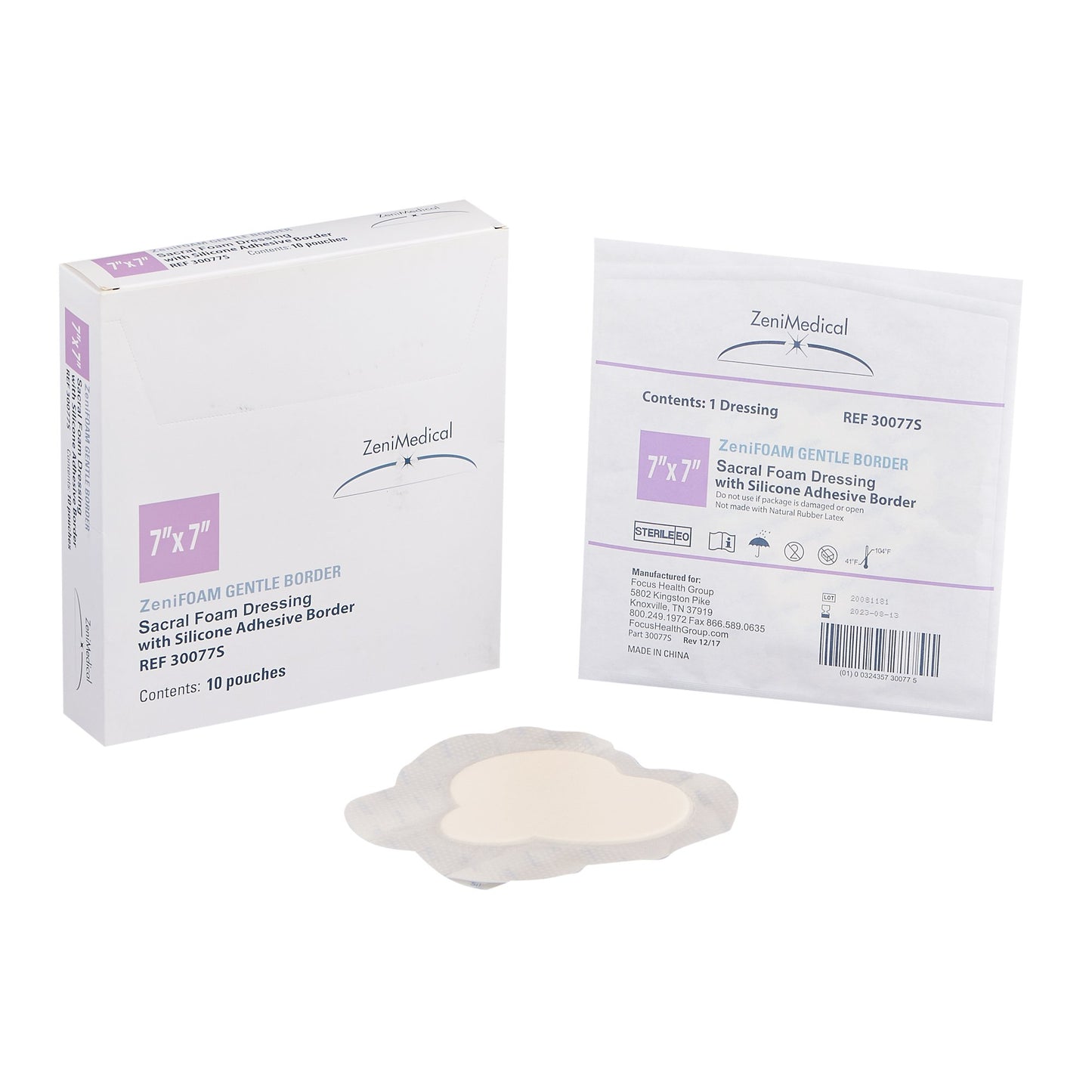 DRESSING, GENTLE BORDER ZENIFOAM SACRAL 7"X7"