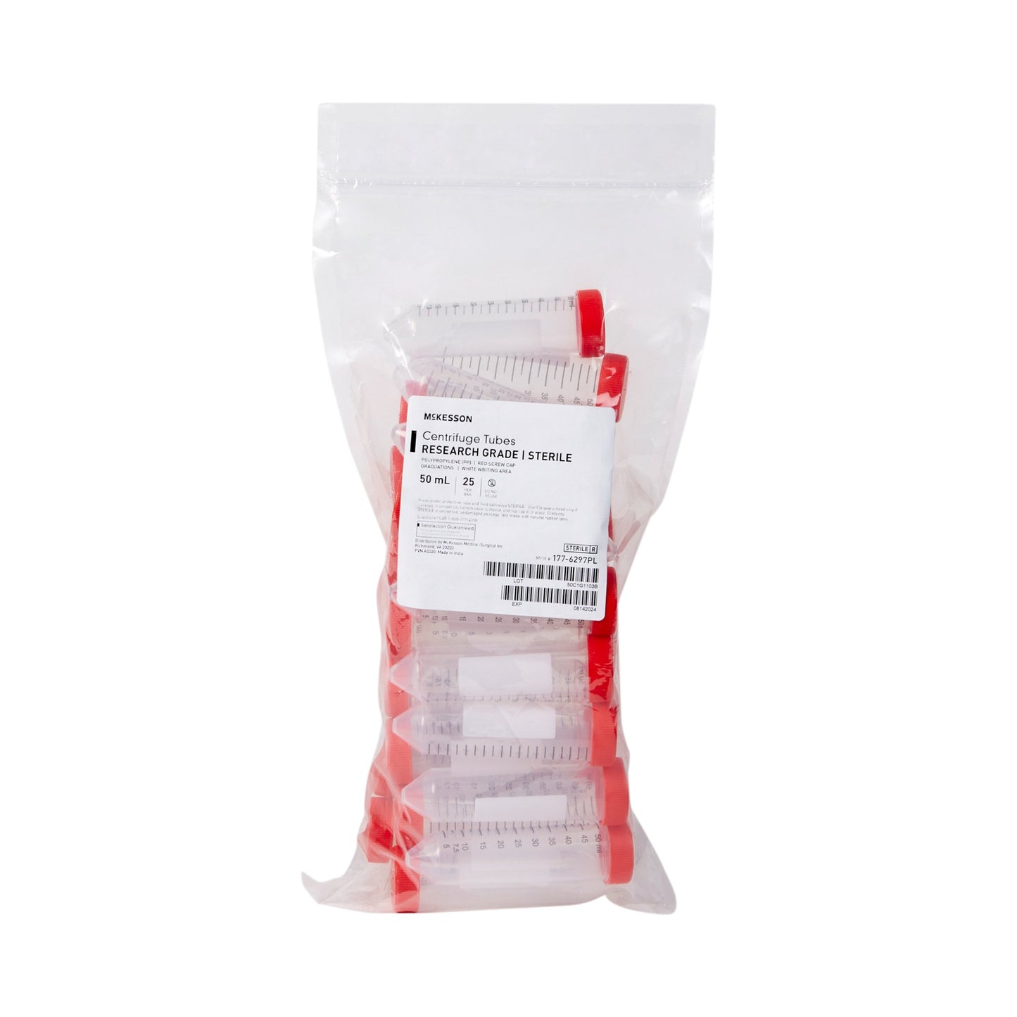 TUBE, CENTRIFUGE W/SCREW CAP STR RED 50ML