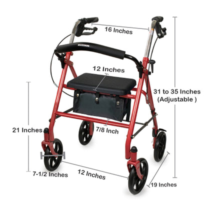 WALKER, ROLLATOR DURA FOLDINGSTEEL W/7.5" WHLS RED 350LB