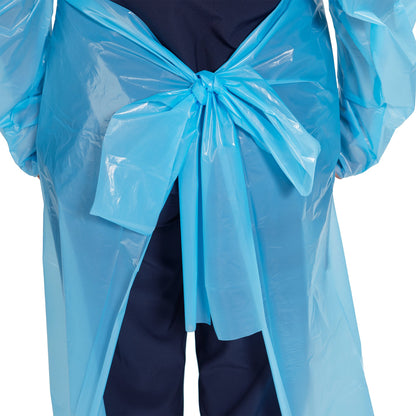 GOWN, PE/FILM NR W/THUMB LOOPCUFF/OPN BCK XLG