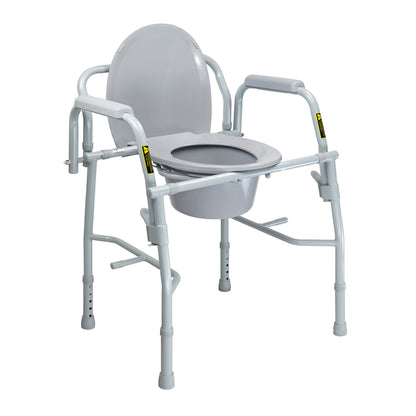 COMMODE, N/FLDING STEEL FRAMEW/DROP ARM 300LB GRY