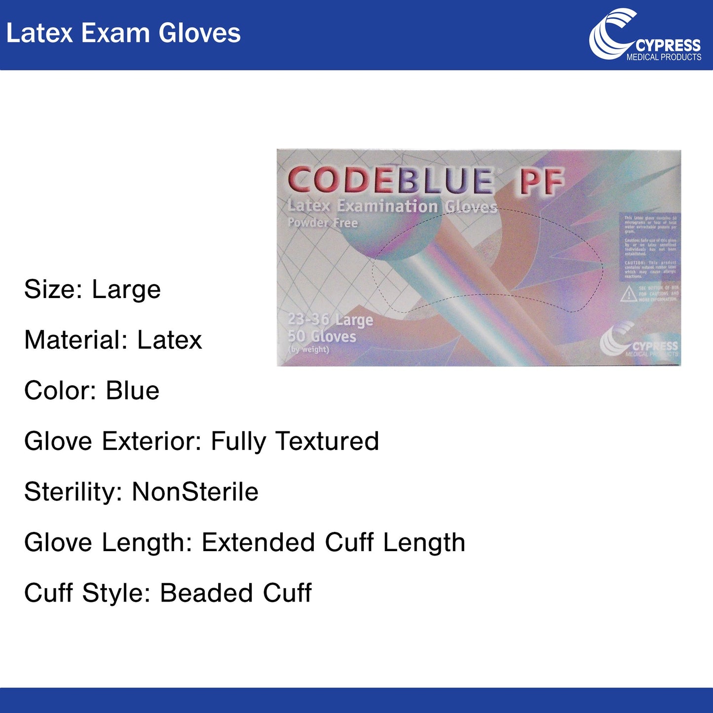 GLOVE, EXAM LTX LG N/S EXTCF CODEBLUE