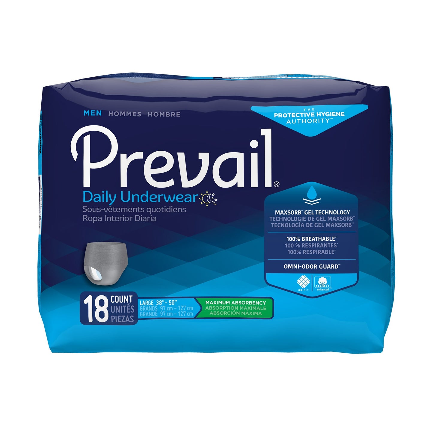 UNDERWEAR, PREVAIL MEN 38"-50"LG