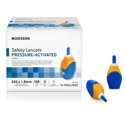 LANCET, SAFETY PRESS ACTIV BLU1.8MM 26G