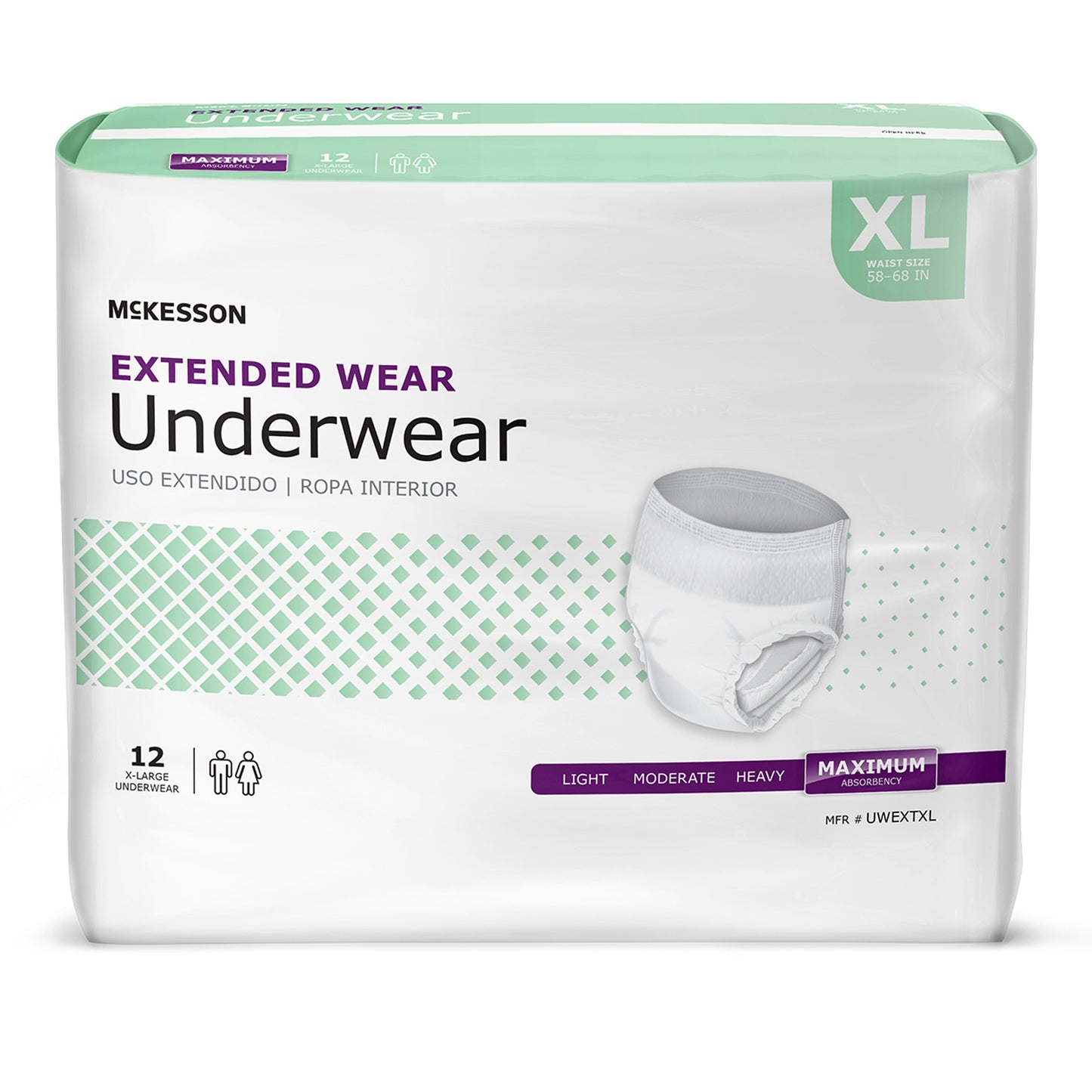 UNDERWEAR, EXTENDED WEAR XLG 58-68