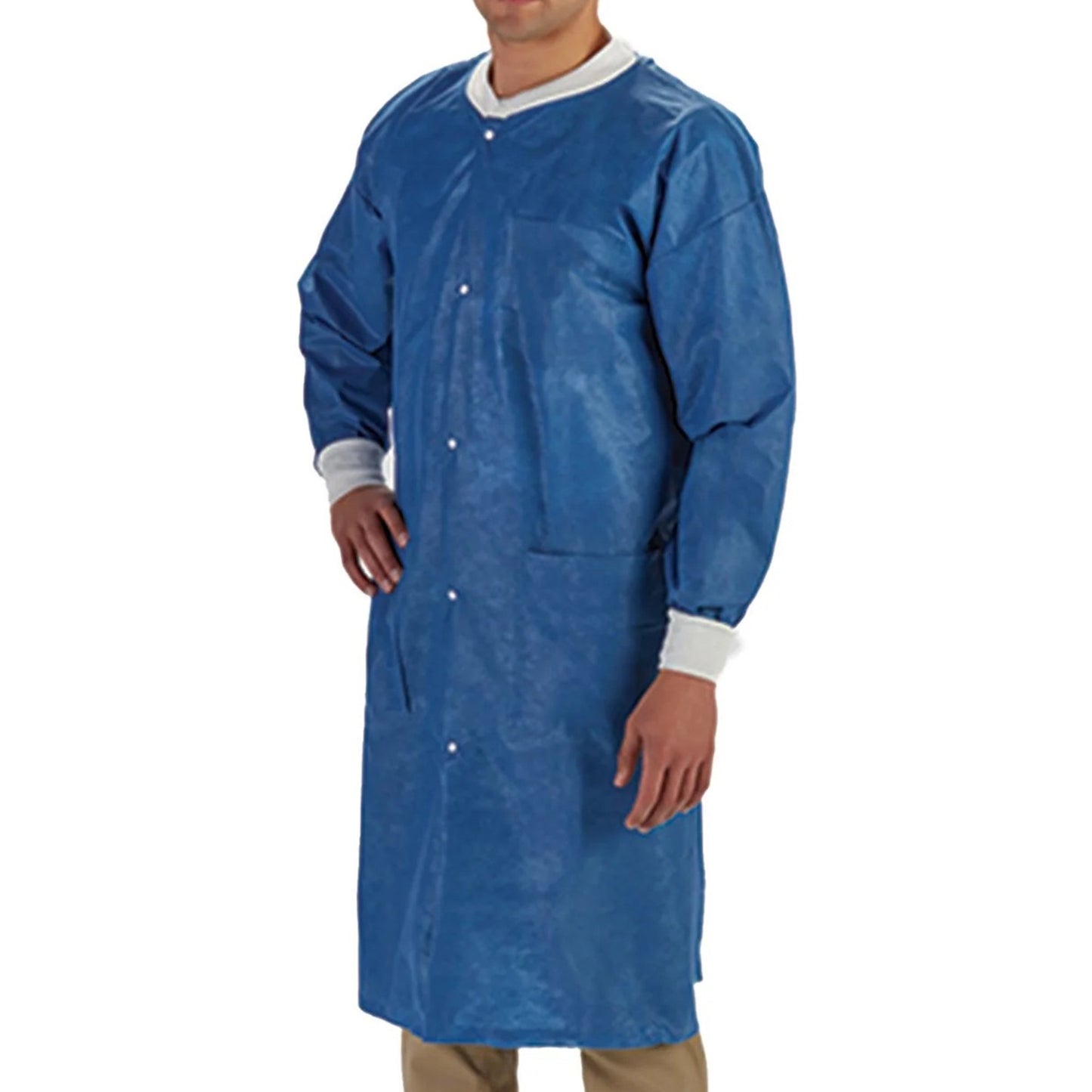 COAT, LAB LABMATES 3PCKT KNITCOLLAR CUFFS BLU LG