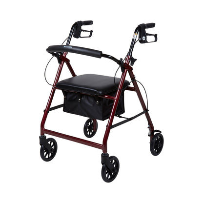 WALKER, ROLLATOR LTWT FOLDINGALUM W/6" WHLS RED 300LB