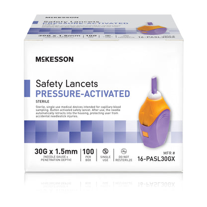 LANCET, SAFETY PRESS ACTIV PURP 1.5MM 30G