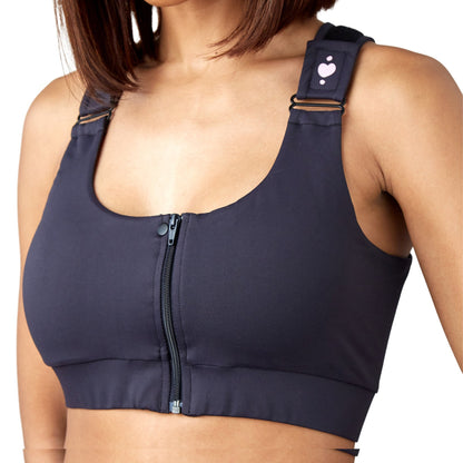 BRA, PST-OP SHIRL W/DBL ZIP FRNT CLSR STRAP BLK XSM