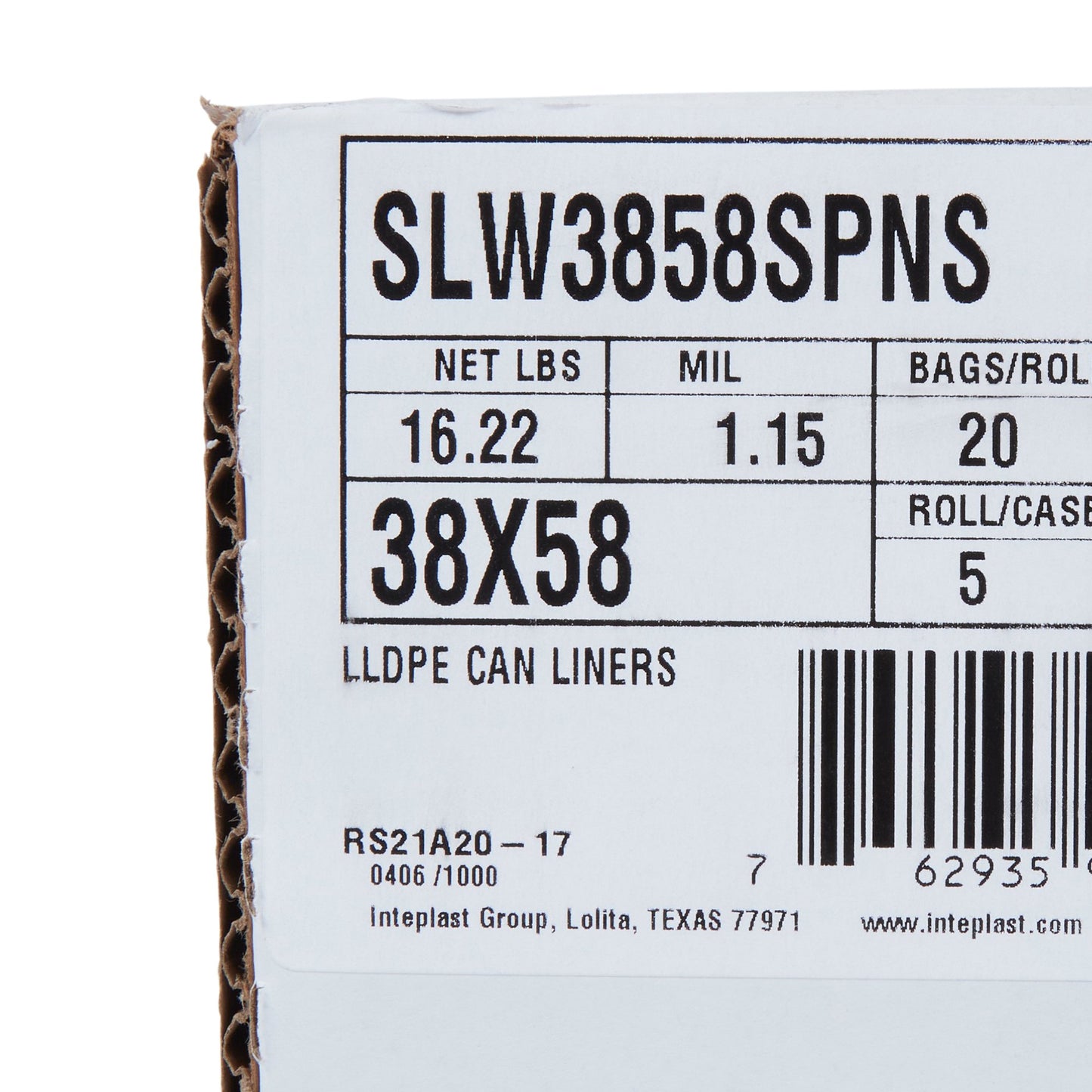 LINER, CAN CLR 1.15MIL 38"X58"60GL