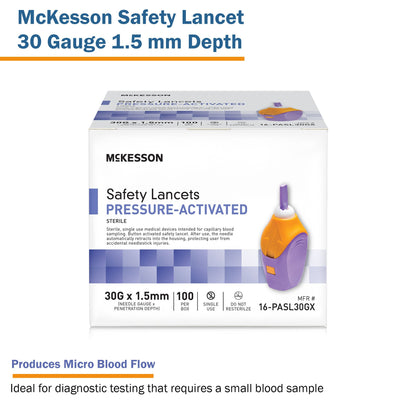 LANCET, SAFETY PRESS ACTIV PURP 1.5MM 30G