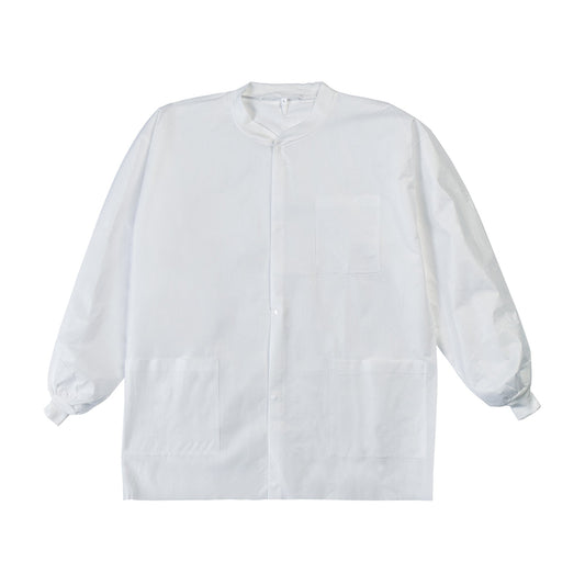 COAT, LAB LABMATES 3PCKT KNITCOLLAR CUFFS WHT MED