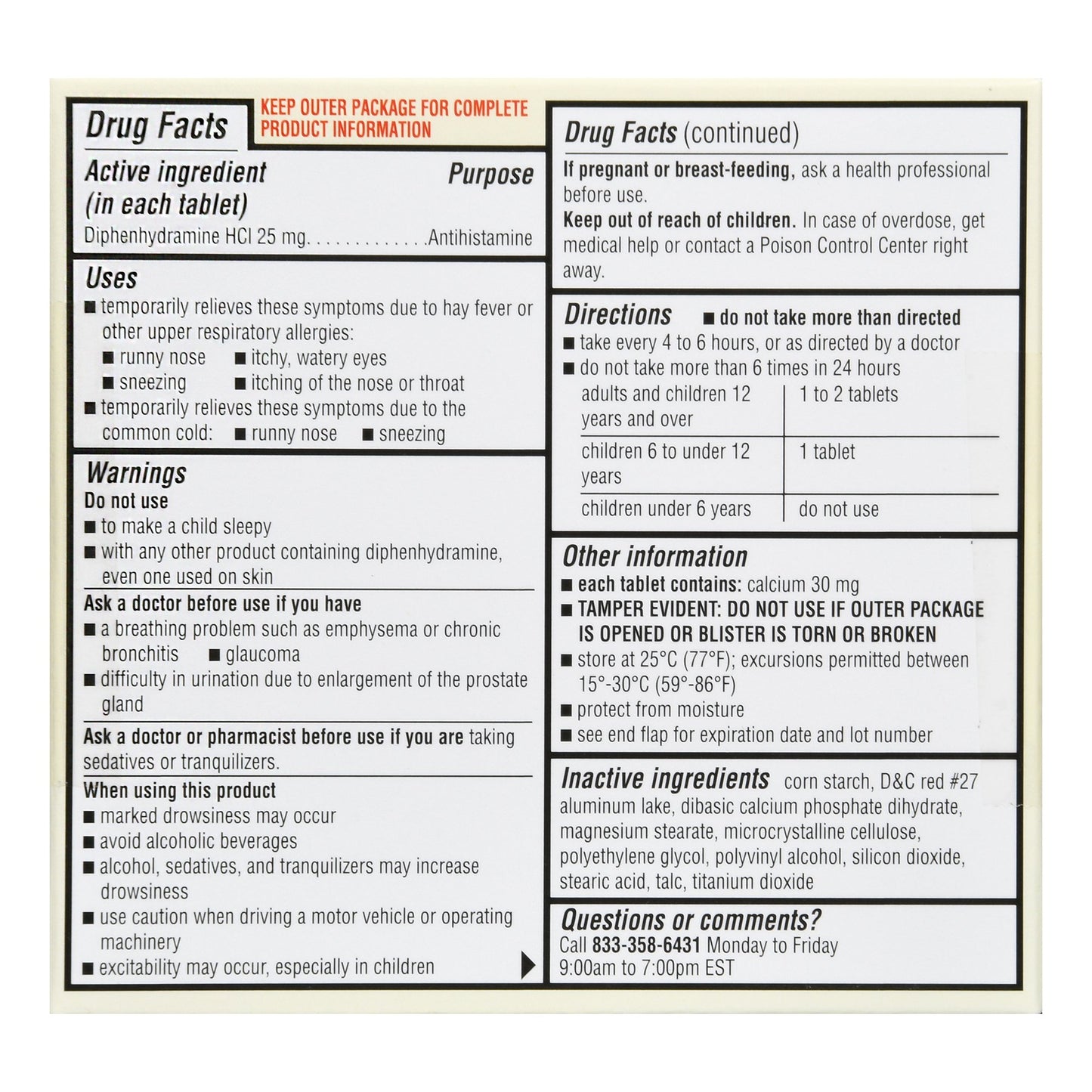 ALLERGY RELIEF ANTIHISTAMINE,TAB FT SM 25MG