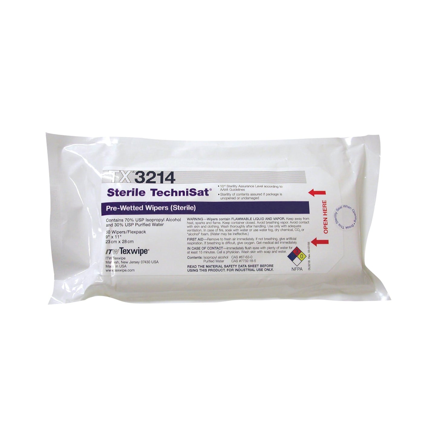 WIPE, PREWETTED TECHNISAT STR9"X11" 70% IPA