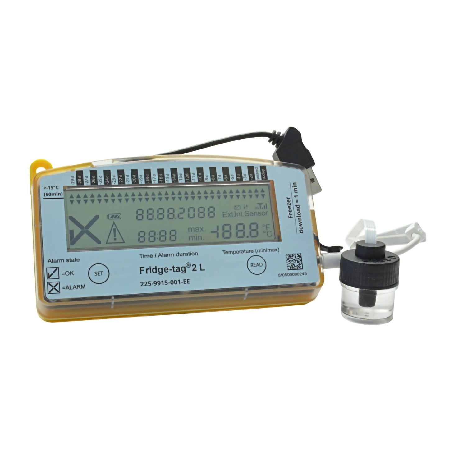 LOGGER, DATA VACCINE W/VIAL &PROBE ALARM 112DAY 2.0C-8.0C
