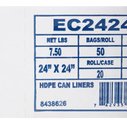 LINER, CAN CLR 5MIC 24"X24"10GL