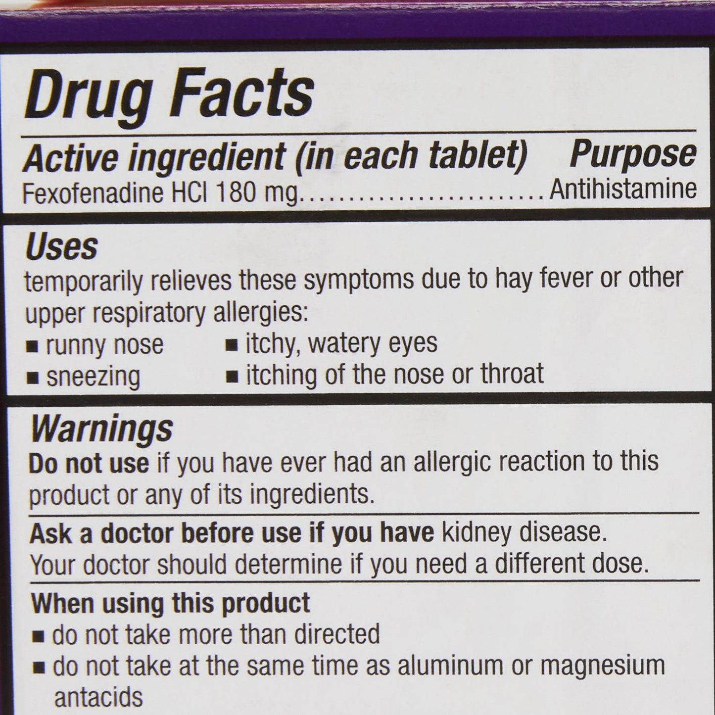 ALLEGRA 24HR, TAB 180MG ADLT
