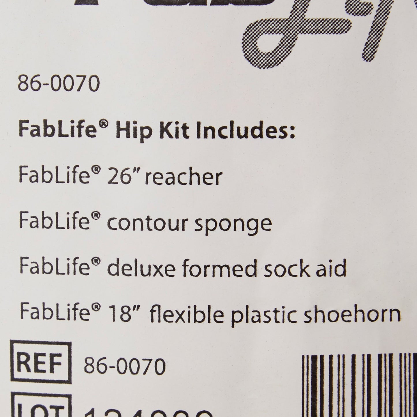HIP KIT, W/SHOEHORN/SPONGE/REACHER/SOCK AID 26" FABENT