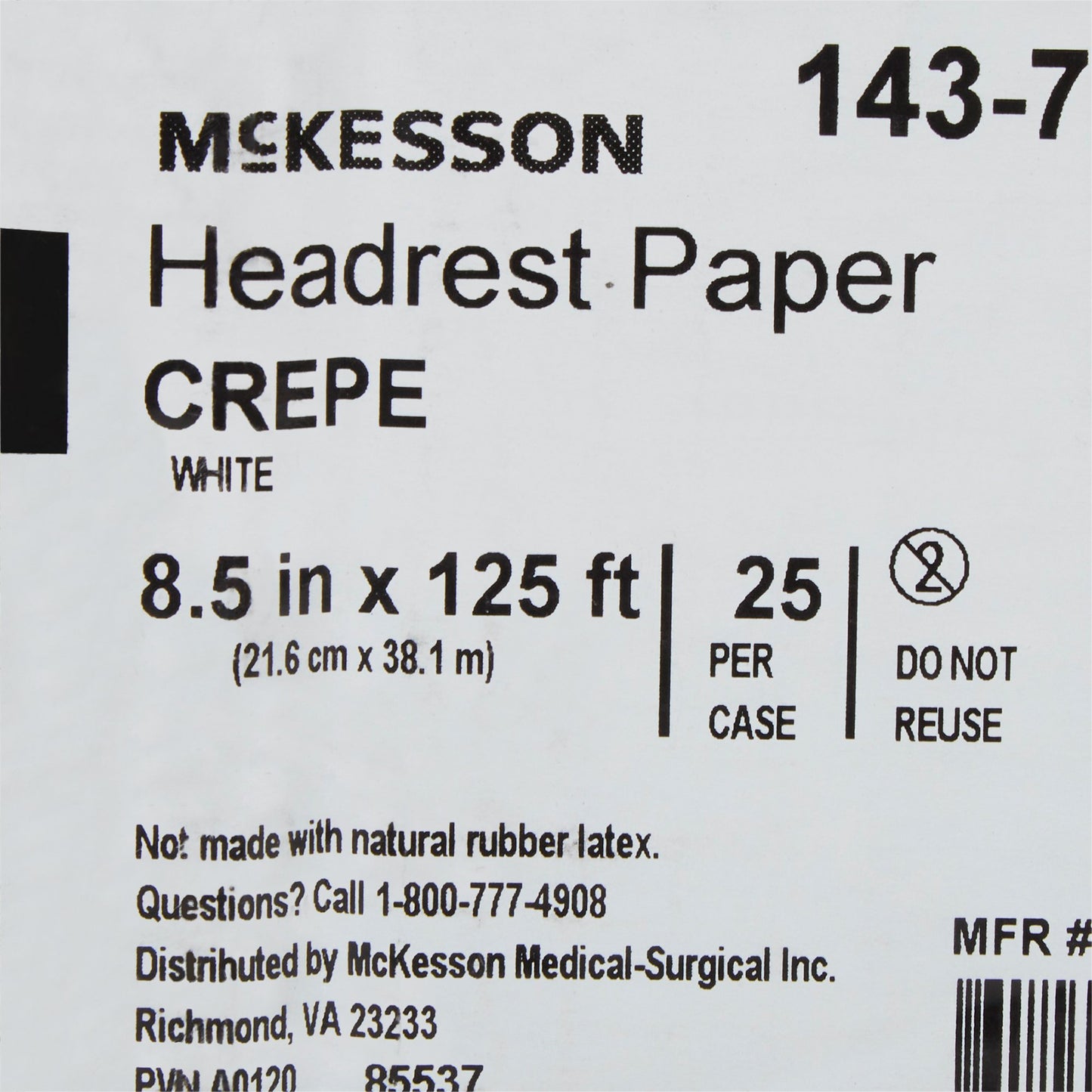 PAPER, HEADREST CREPE WHT 8.5"X125'