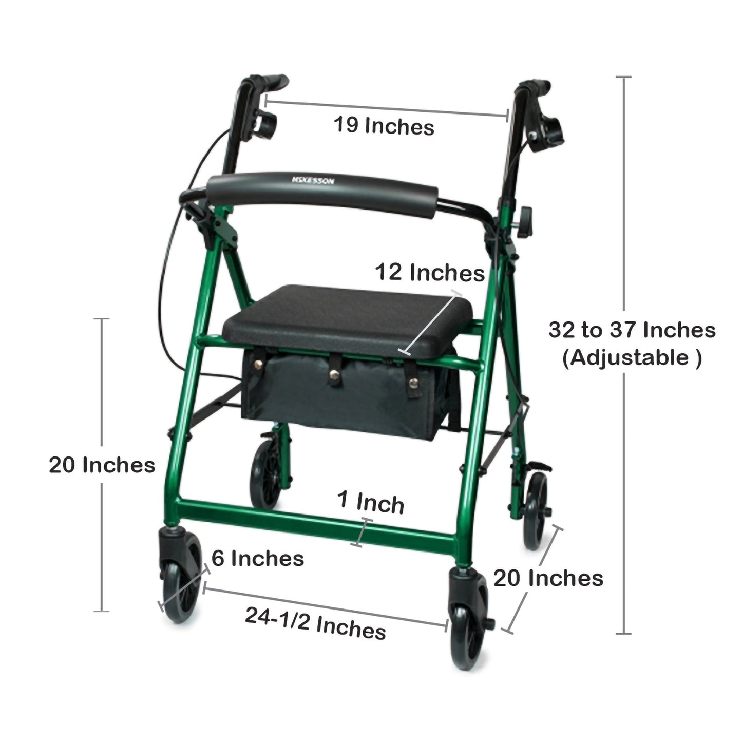 WALKER, ROLLATOR LTWT FOLDINGALUM W/6" WHLS GRN 300LB