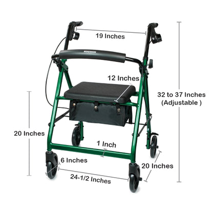 WALKER, ROLLATOR LTWT FOLDINGALUM W/6" WHLS GRN 300LB