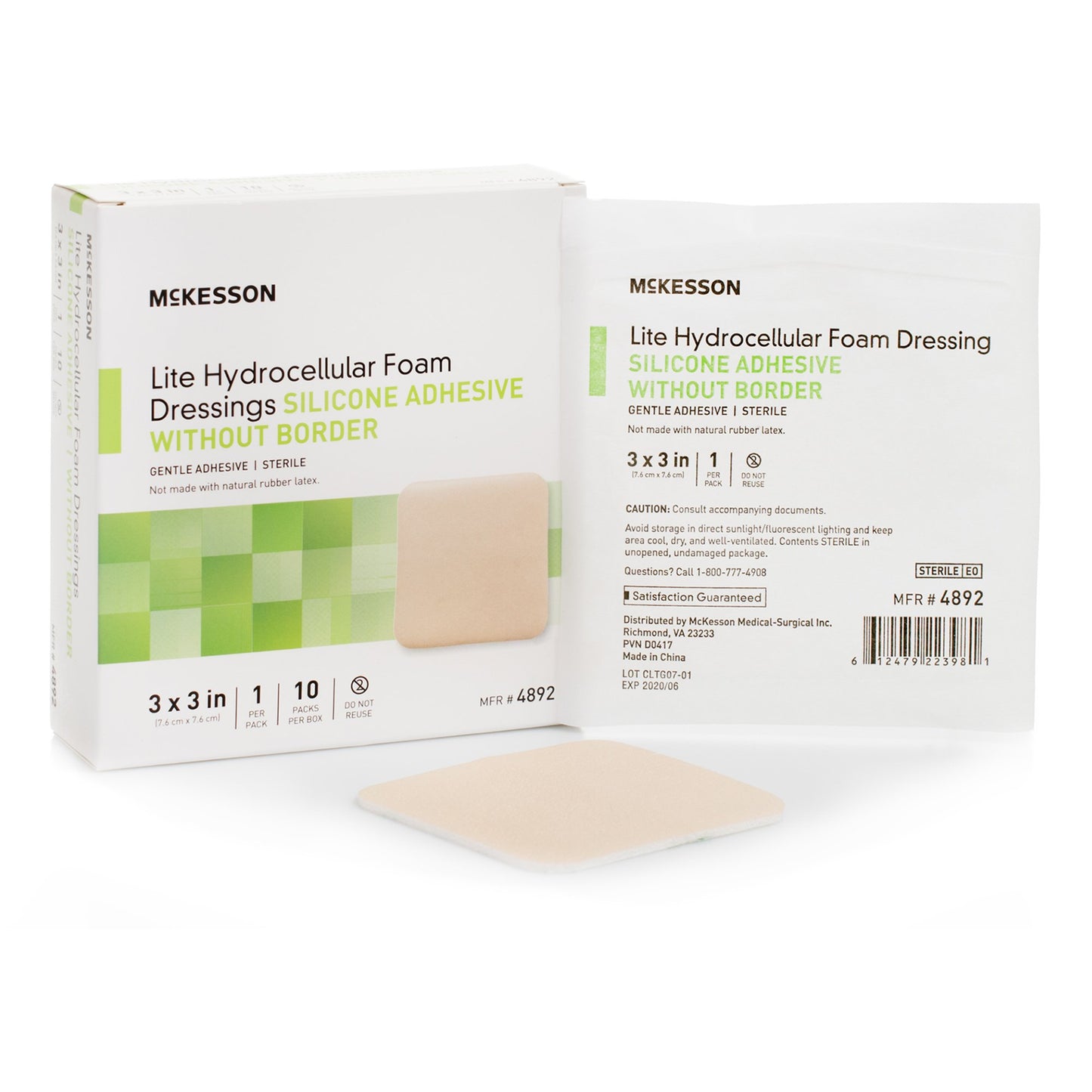 FOAM, ADH SIL LT W/O BORDER 3"X3"