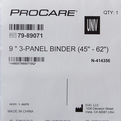 BINDER, 3PANEL 9" 45"-62" UNIVDJORTH
